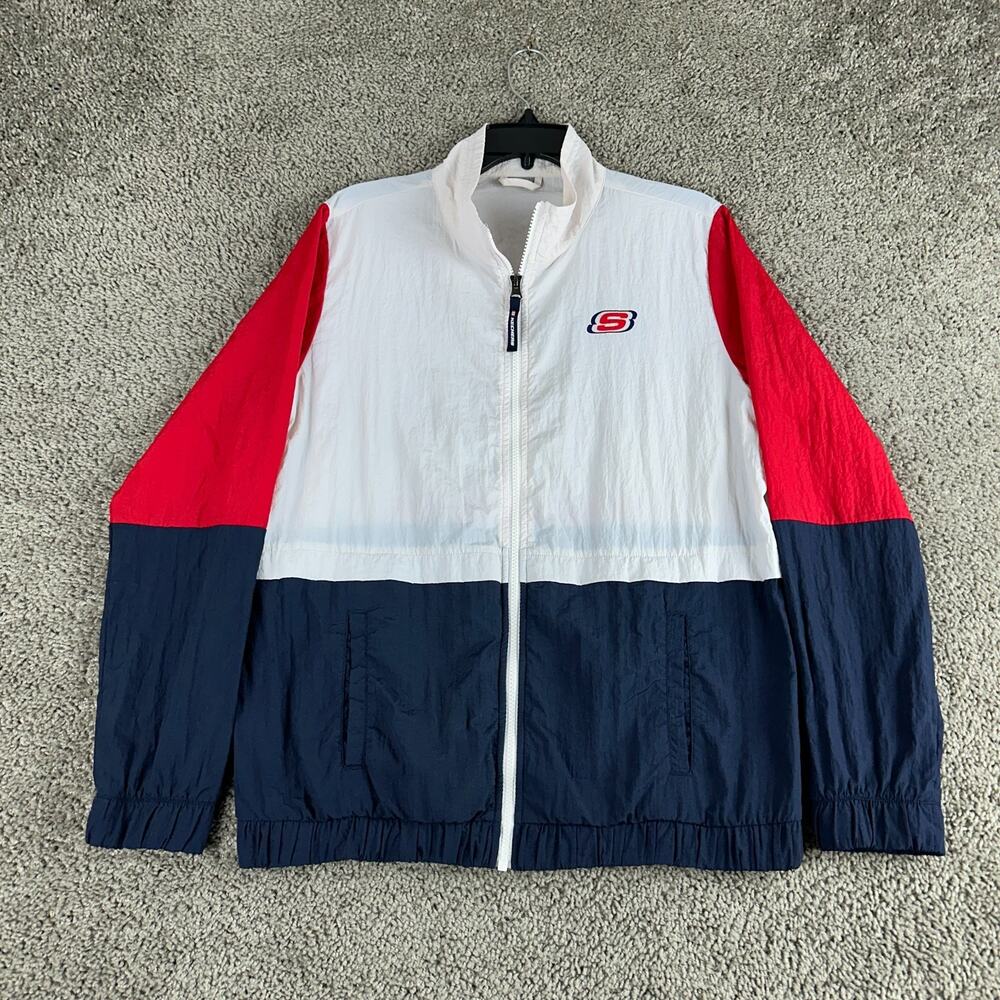 Sketcher Jacket Mens Medium White Blue Full Zip Track Suit USA Freedom Casual